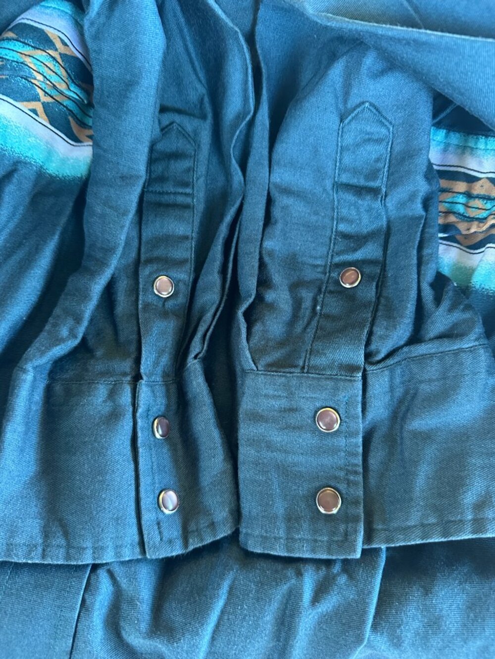 Roper Men's Dark Teal Cyan White Beige Pearl Snap Men's LS Button Front Shirt La - Picture 6 of 7